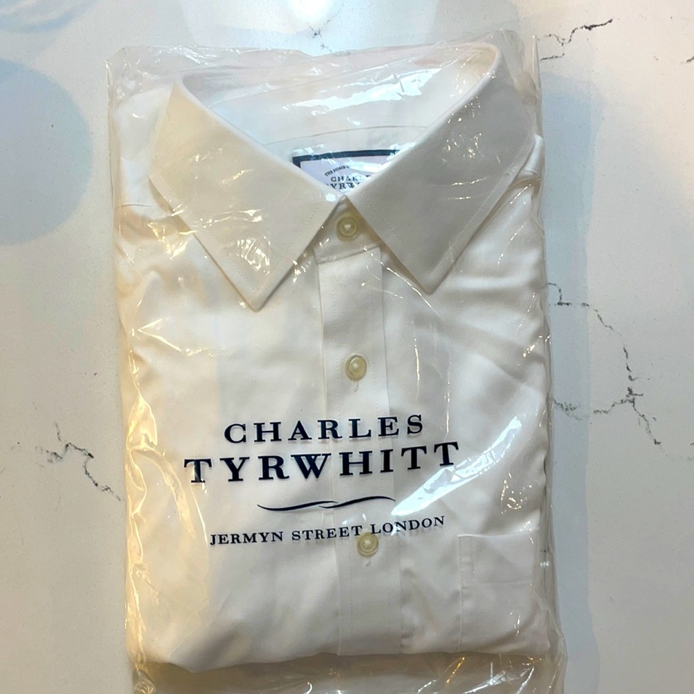 New Charles Tyrwhitt white non-iron twill dress shirt Slim fit French cuff-16/36